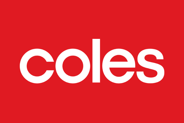 The Coles supermarket logo with white lowercase text centered on a solid red background.