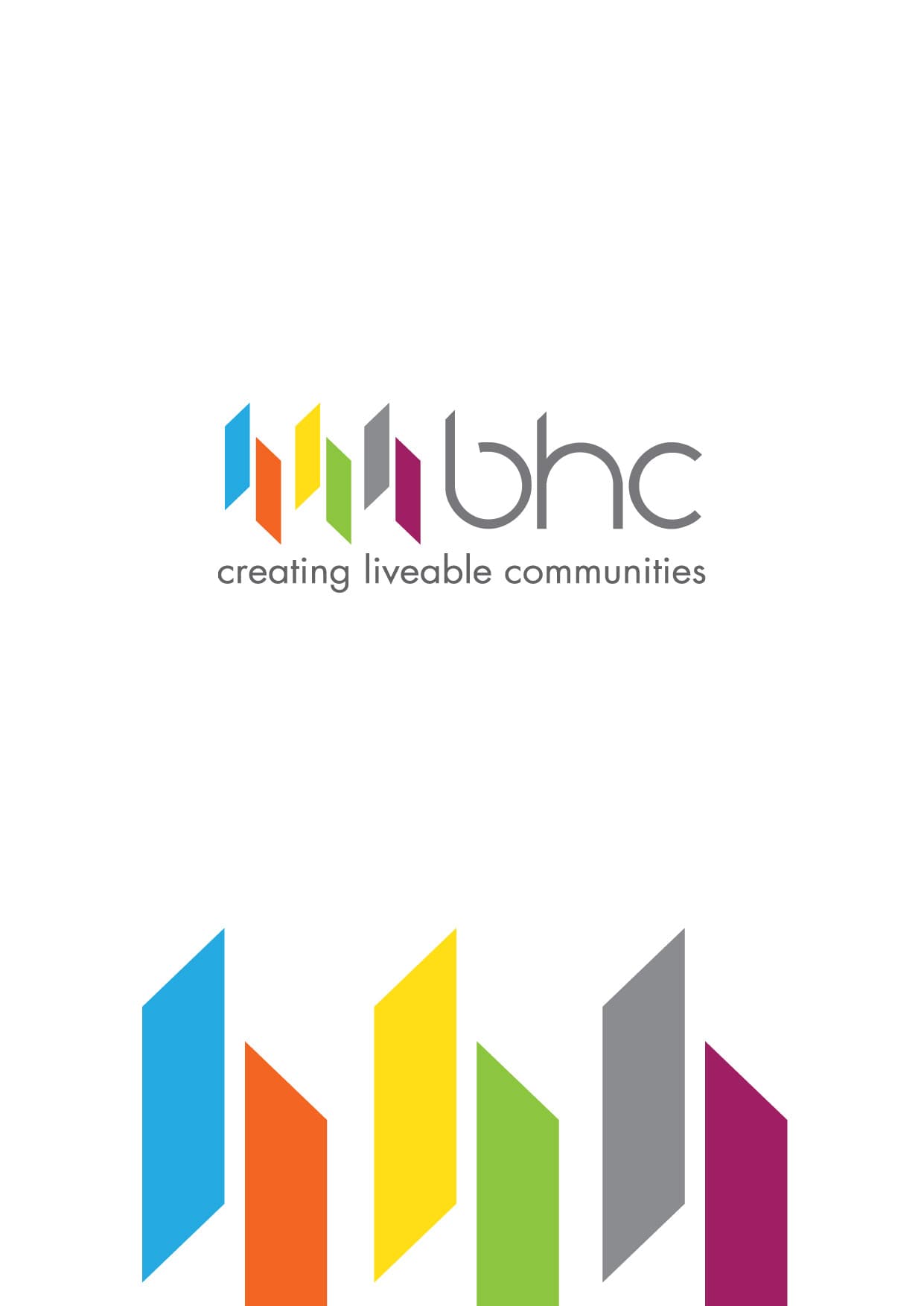bhc logo with colorful slanted bars and the tagline 'creating liveable communities' on white.