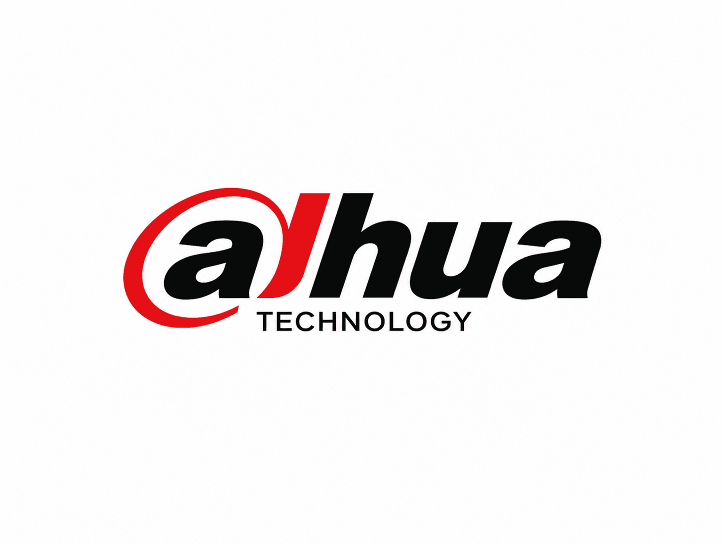 Dahua Technology logo featuring black stylized lettering and a red swoosh around the first letter.