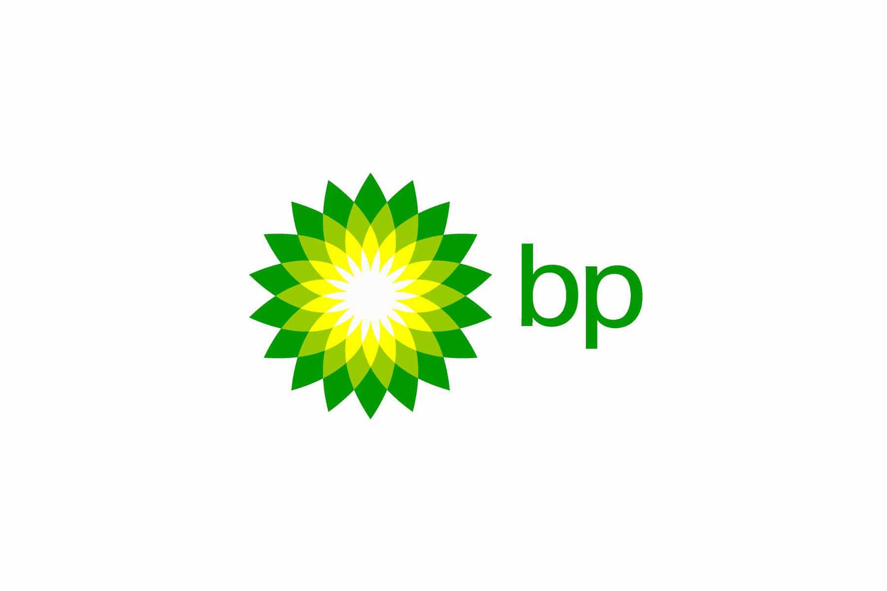 BP logo featuring a green and yellow sunburst symbol and green lowercase bp letters.