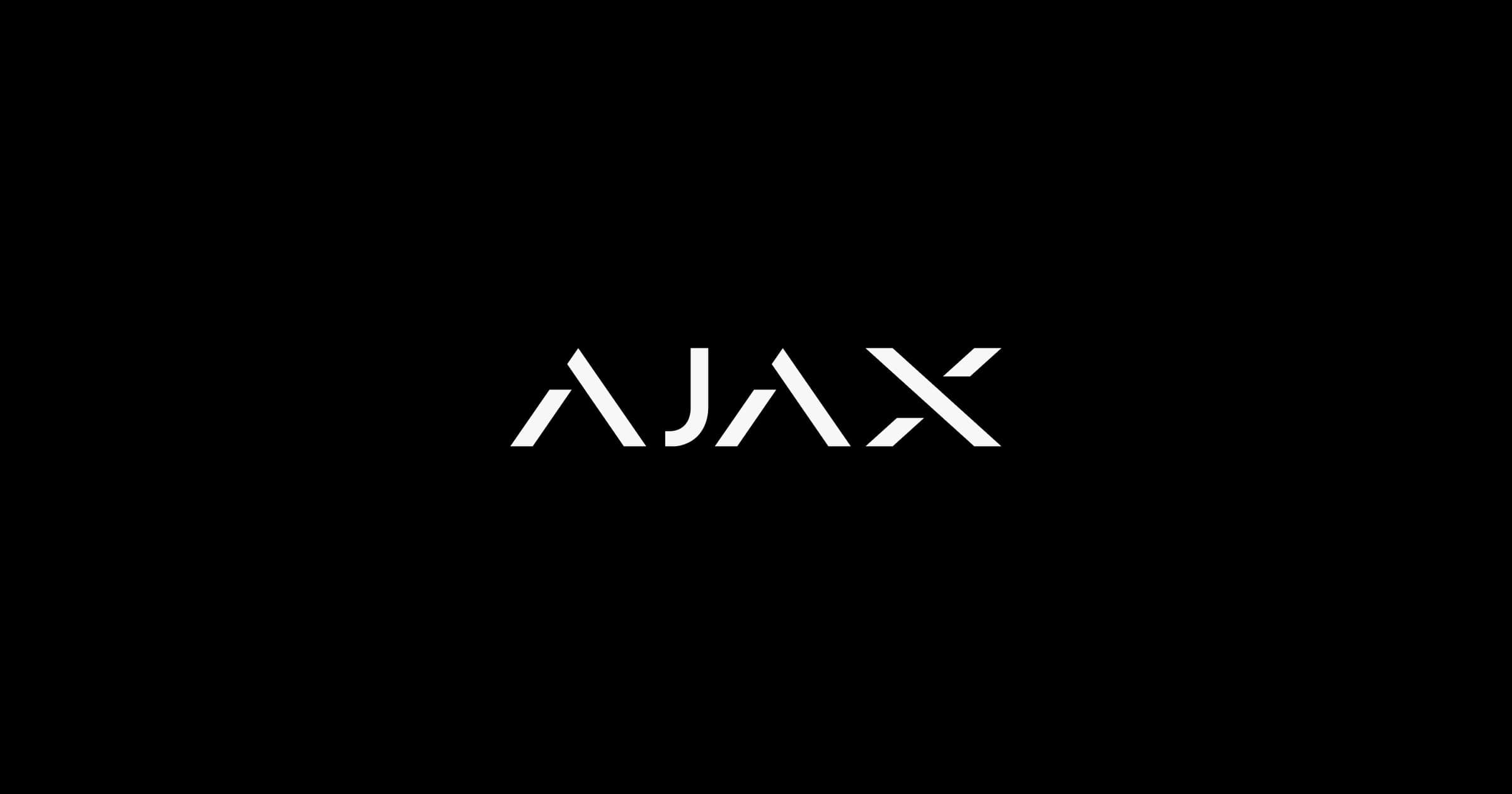 Stylized white text reading AJAX in a geometric font centered on a solid black background.