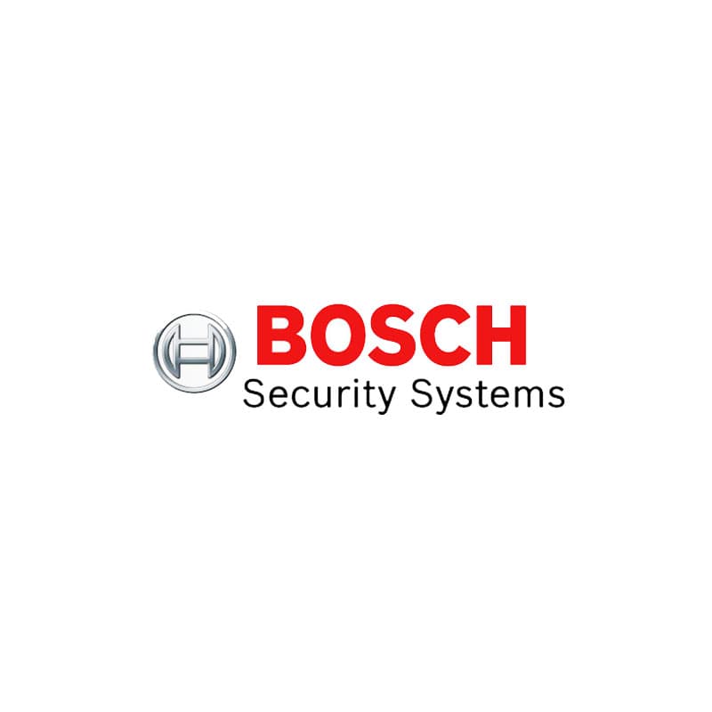 Bosch Security Systems logo featuring a silver circular emblem and bold red and black text.